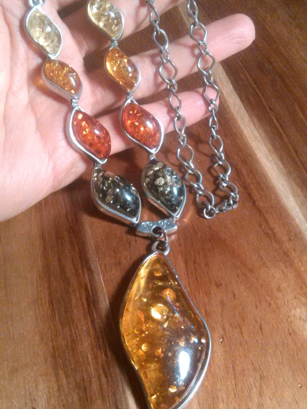 Multi Color Simulated Amber Silvertone Necklace (23 Inch)